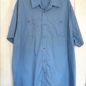 King Size Blue Cotton Blend SS Button-up Shirt